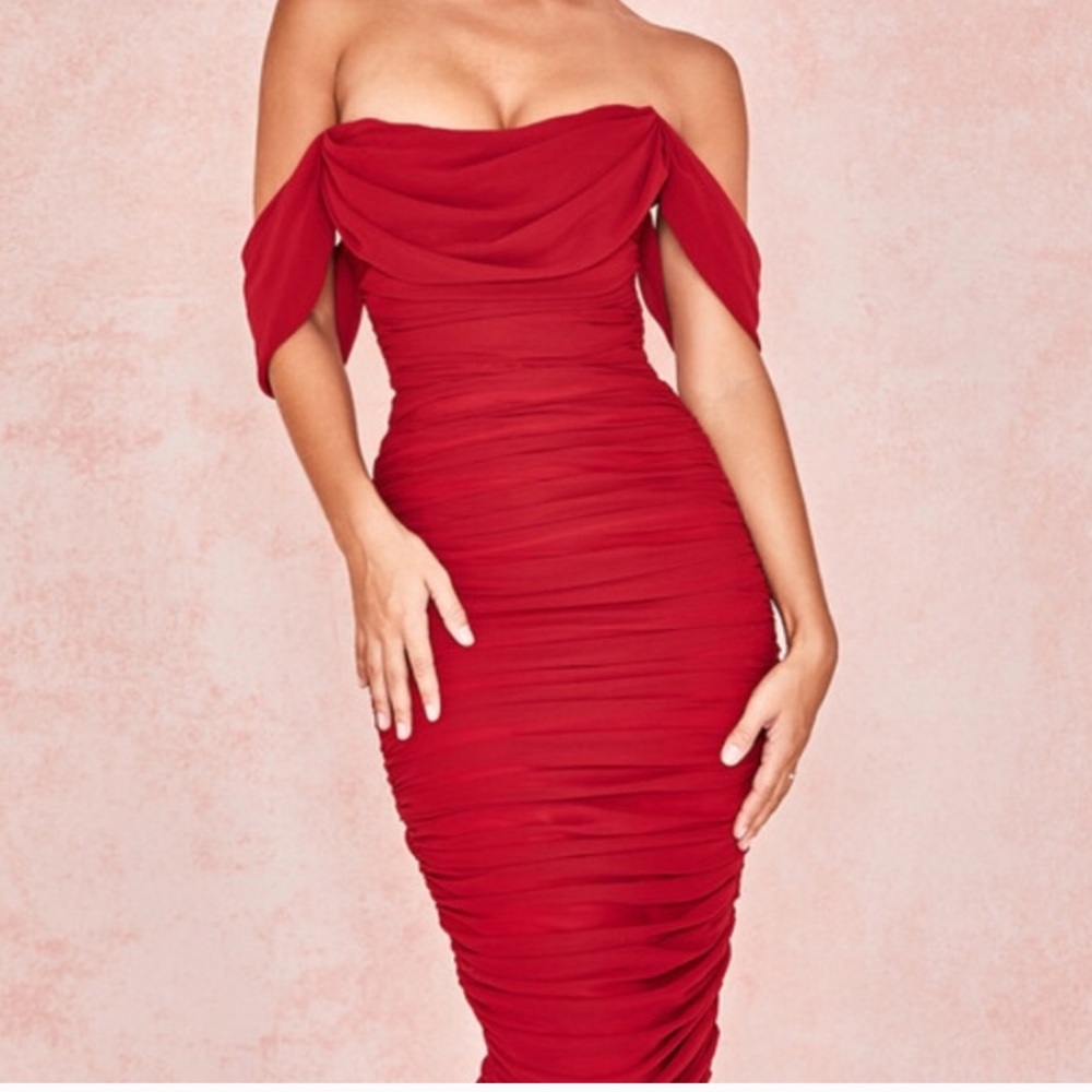 House of CB ruched organza midi dress